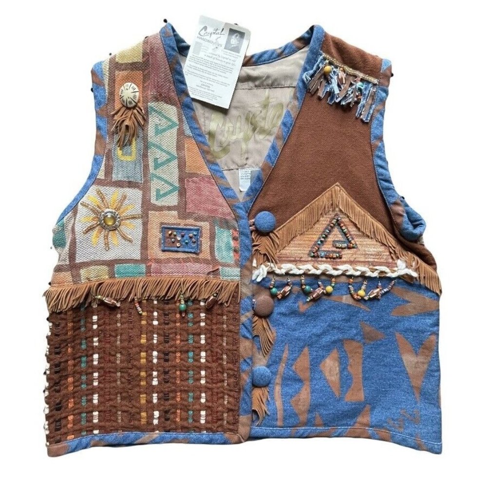 NWT Crystal Handwoven Aztec Southwestern Vest Jewels Colombia Size Medium Women